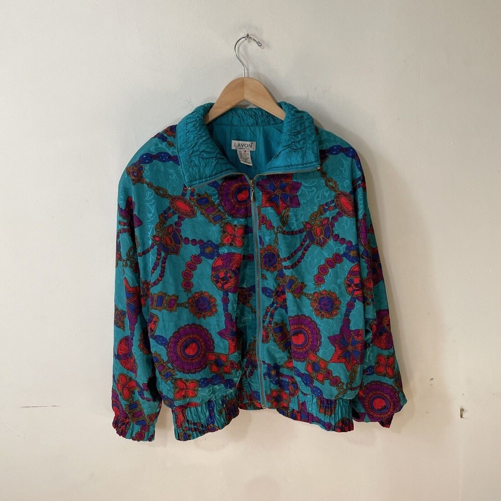 Vintage Lavon Windbreaker Women’s Large - 1980’s Green Blue Red Full Zip
